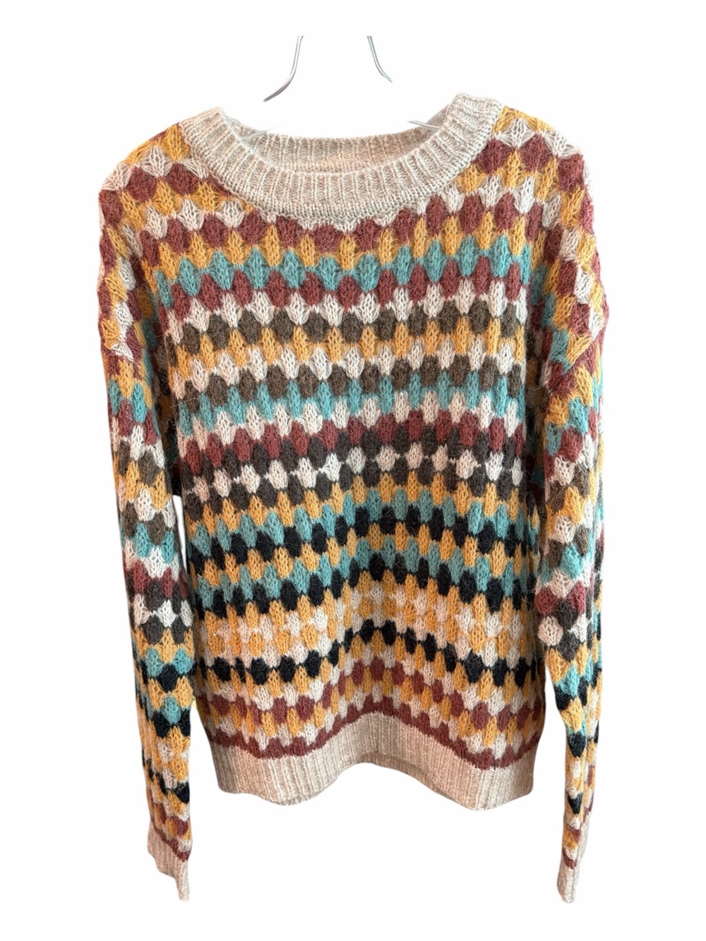 Baltic Born Multicolor Wool Blend Open Knit Sweater Medium Boho Crochet - Picture 2 of 6